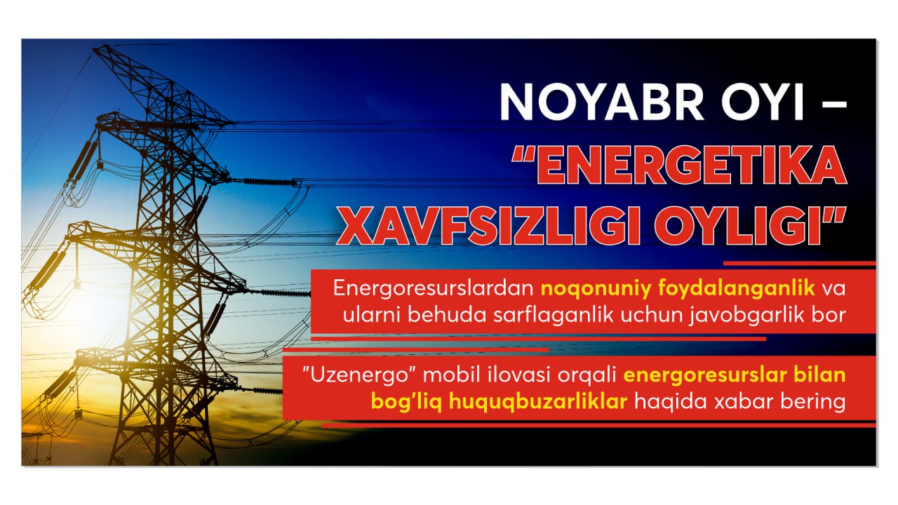 Noyabr oyi — "Energetika xavfsizligi oyligi" 